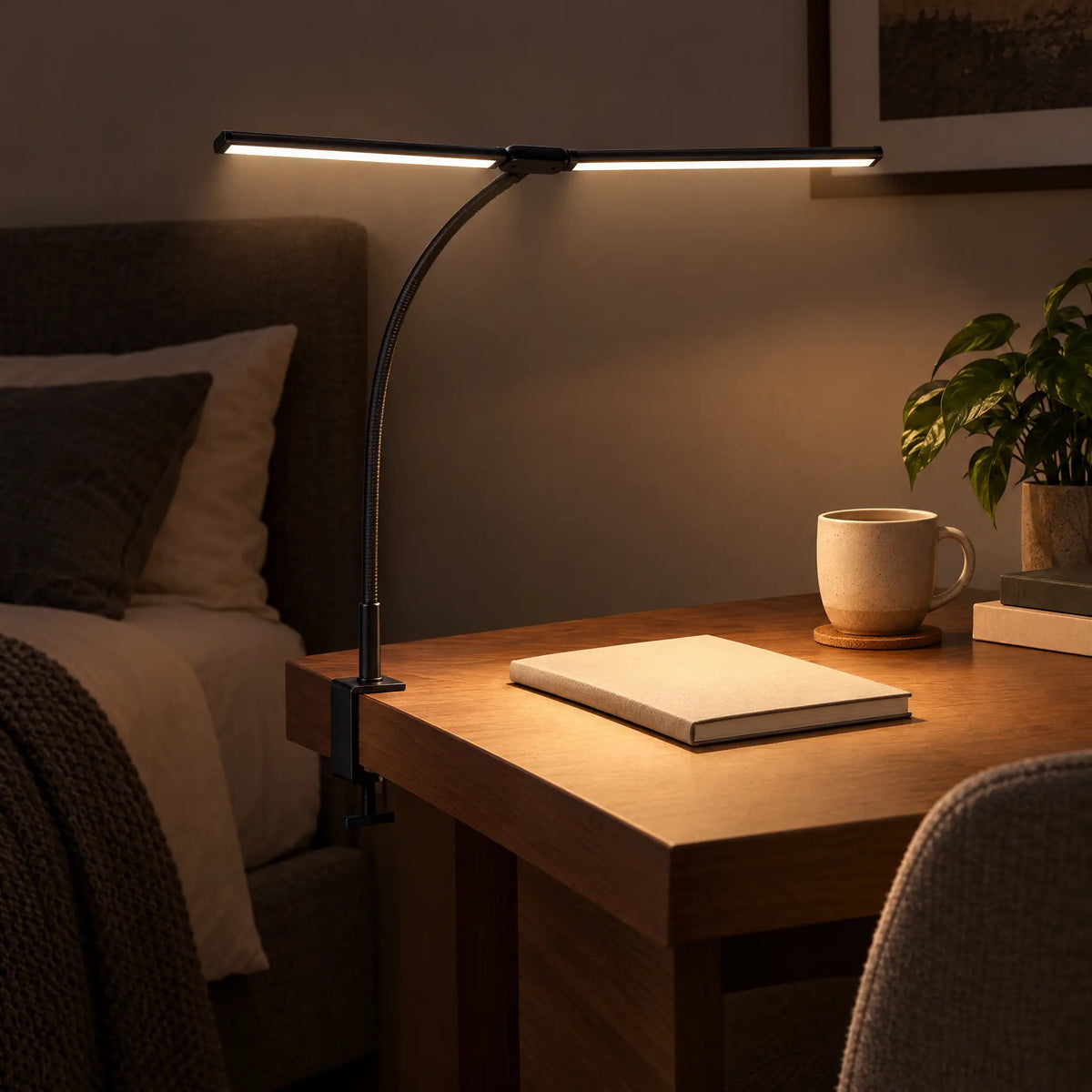 Dual-Head Gooseneck Desk Lamp - Black
