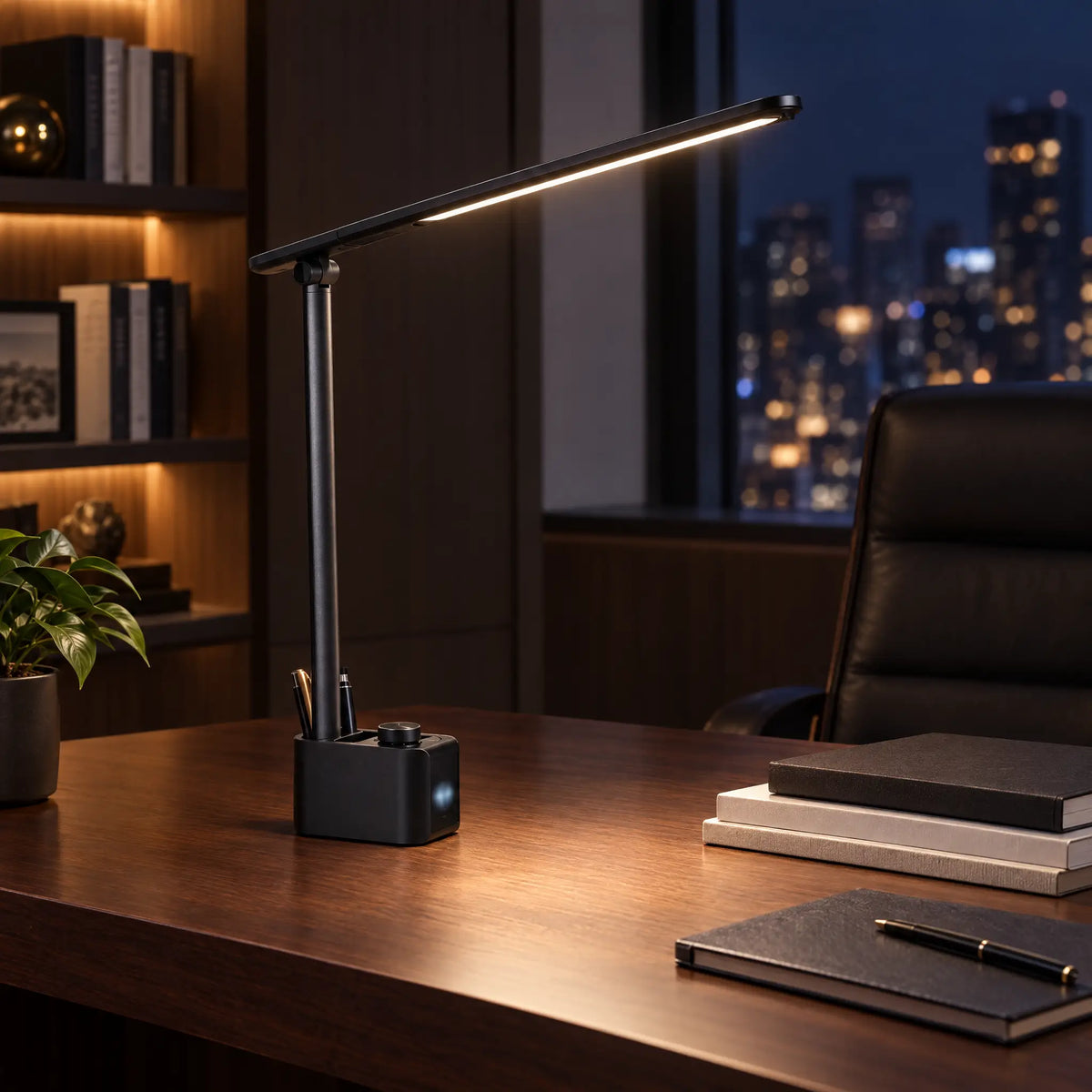 Foldable LED Desk Lamp with Digital Clock - Black