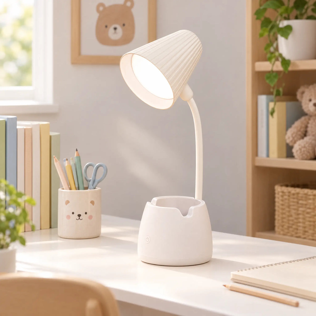 LED Desk Lamp with Pen Holder Base - White