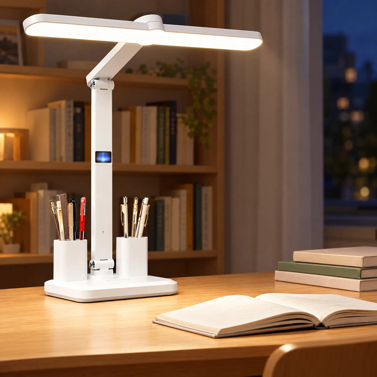 LED Desk Lamp with Pen Holders - Small Clock