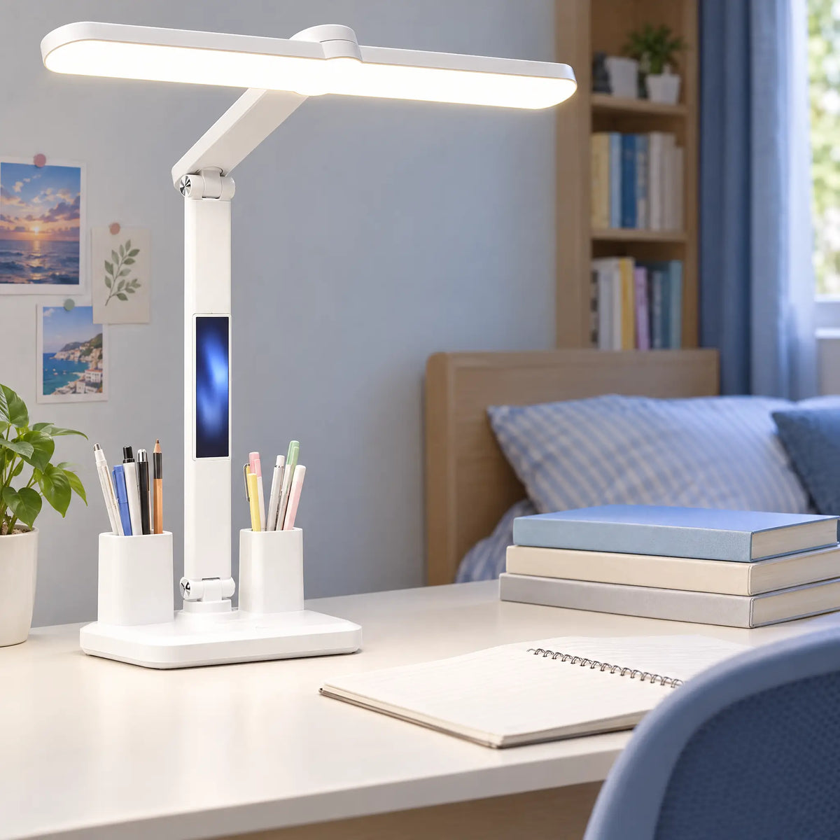 LED Desk Lamp with Pen Holders - Large Clock