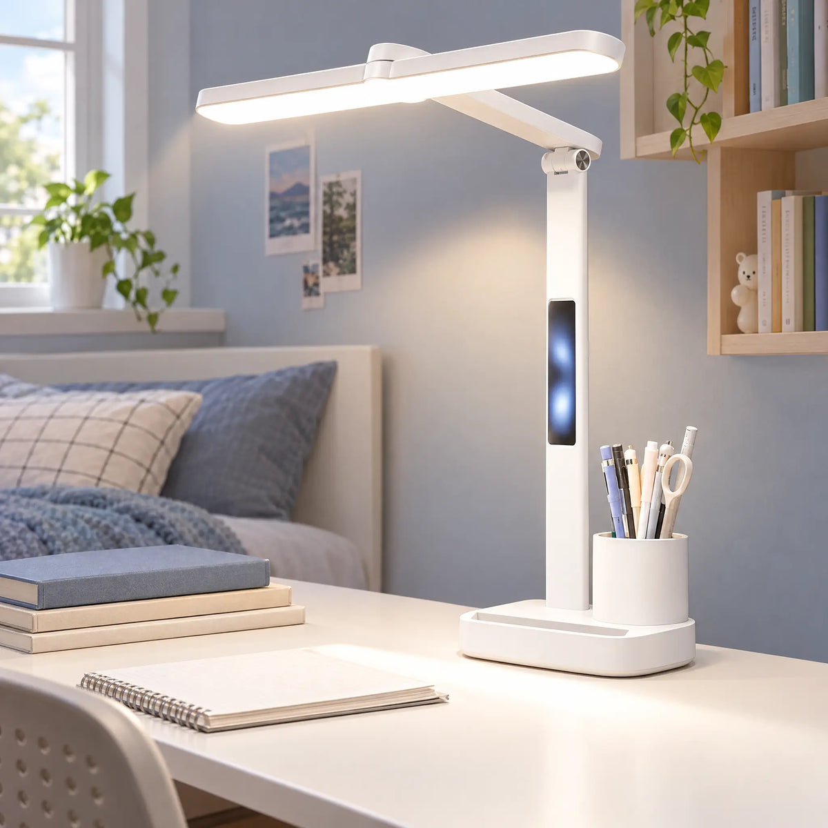 T-Shaped LED Desk Lamp with Pen Holder - Large Clock
