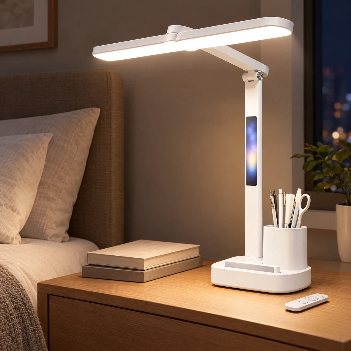 T-Shaped LED Desk Lamp with Pen Holder - Large Clock + Remote