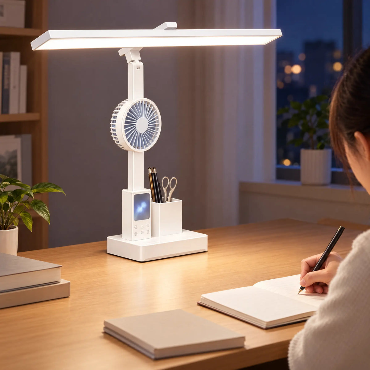 LED Desk Lamp with Fan - Fan + Clock