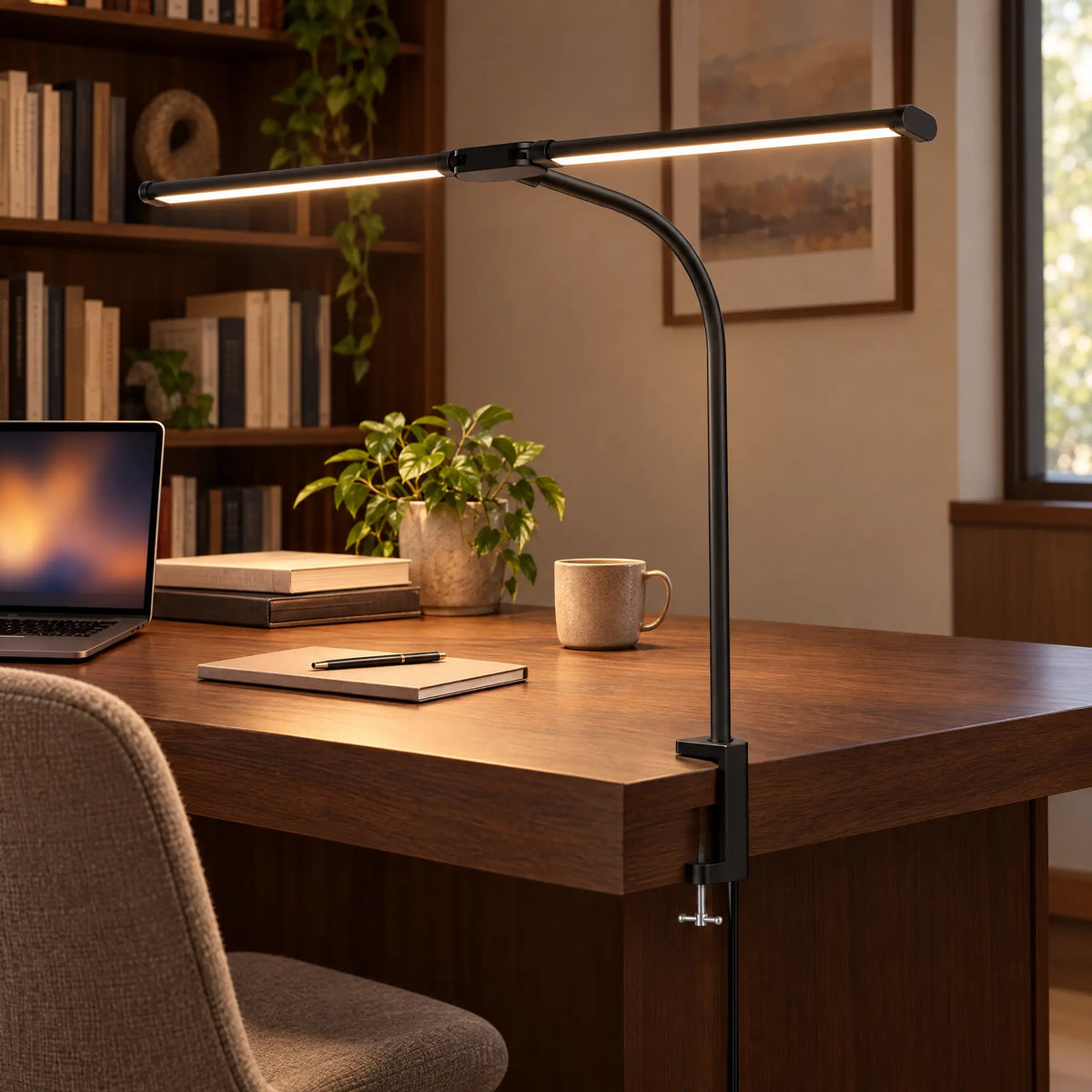Double-Head Clip LED Desk Lamp - Black