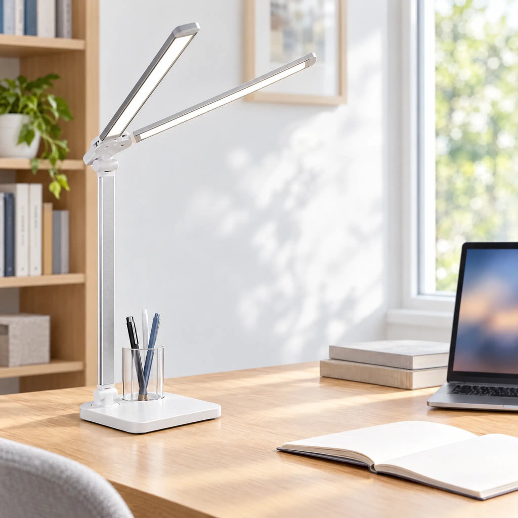 Dual-Head Desk Lamp with Pen Holder