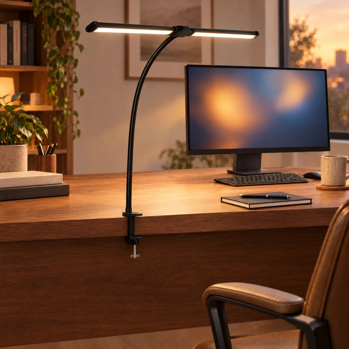 Dual-Head Clip-On Desk Lamp
