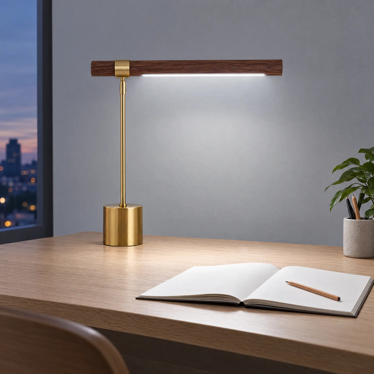 Wood-Grain Linear Table Lamp - White Light