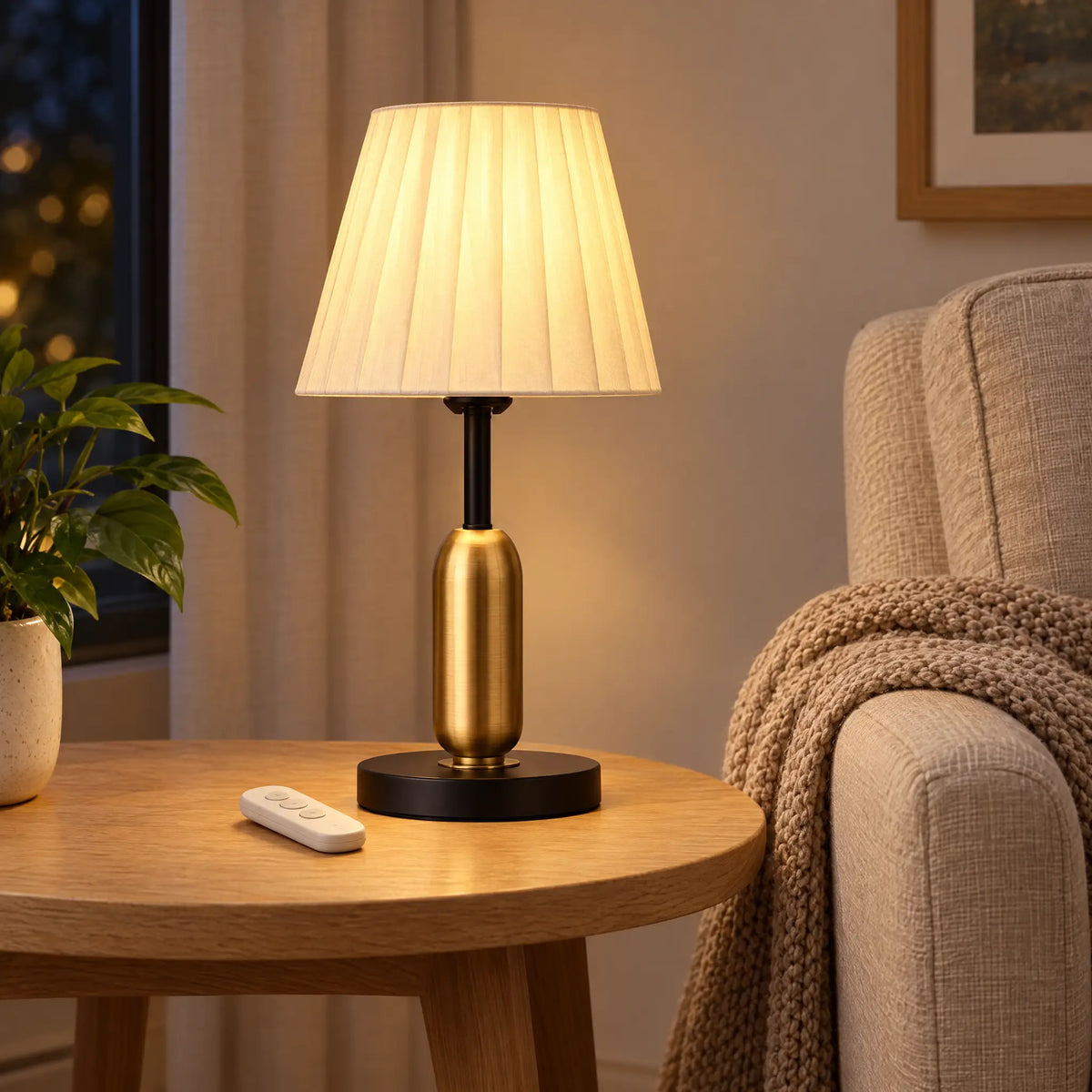 European Retro Desk Lamp - A Beige, Remote Control