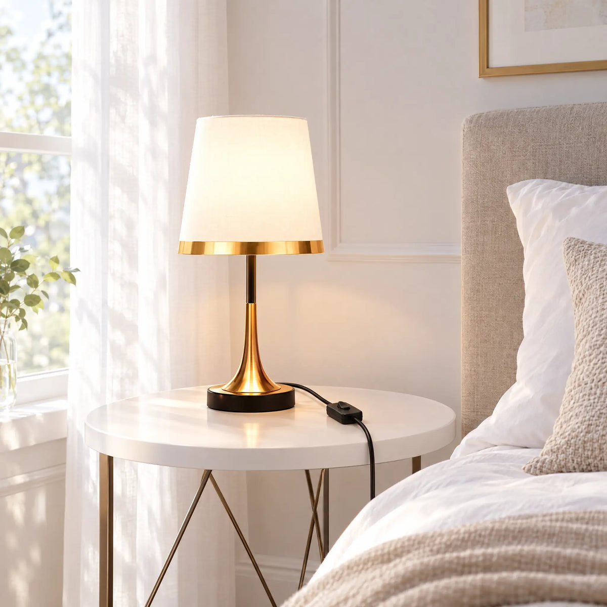 European Retro Desk Lamp - B White, Button Switch