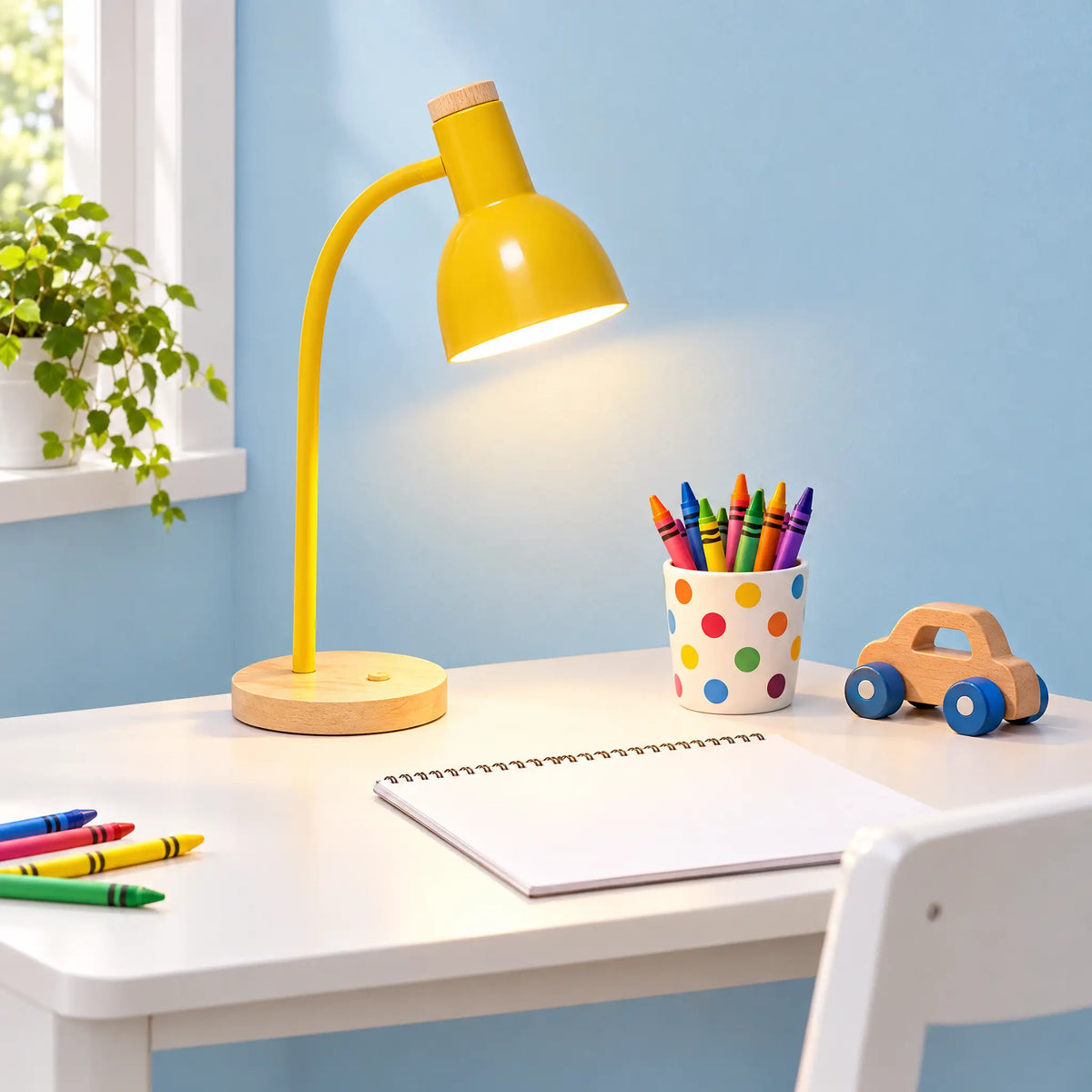 Gooseneck Desk Lamp with Wood Base - Yellow
