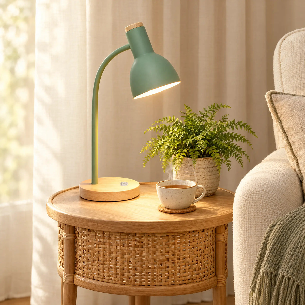 Gooseneck Desk Lamp with Wood Base - Green