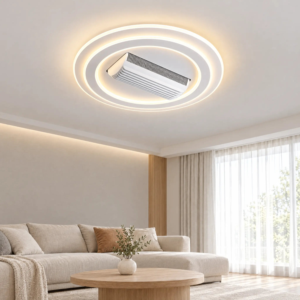 Bladeless Ceiling Fan with Light - Round, living room