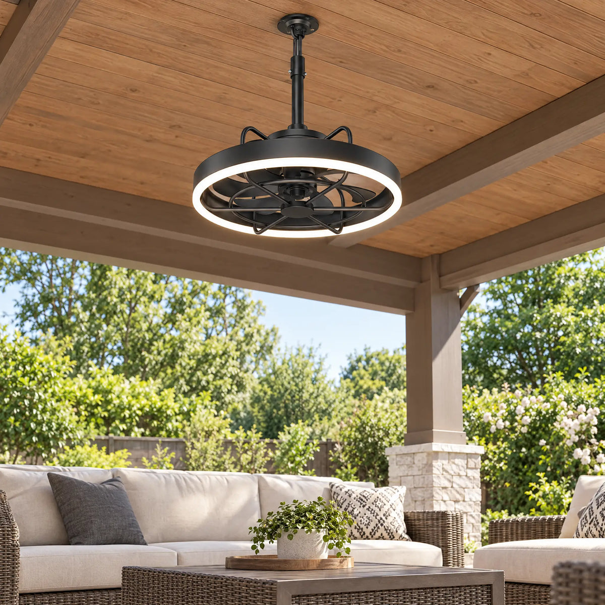 Outdoor Ceiling Fan with LED Light - SRFS-23 Black