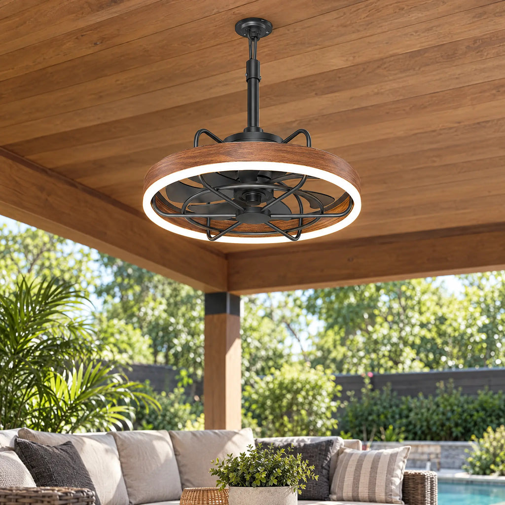Outdoor Ceiling Fan with LED Light - SRFS-23 Walnut