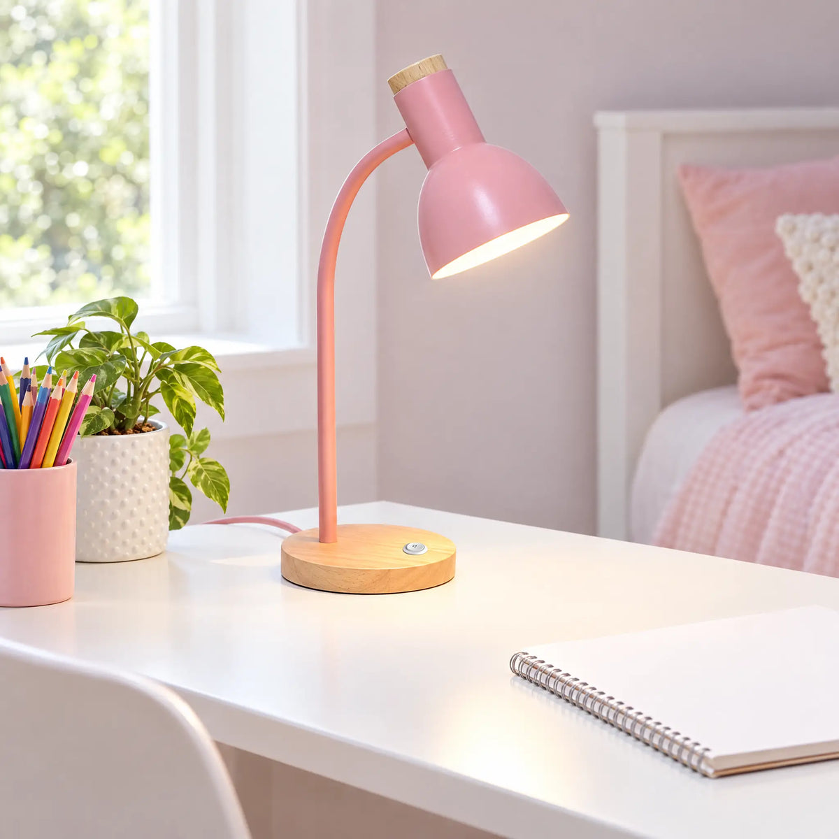Gooseneck Desk Lamp Wood Base - Pink