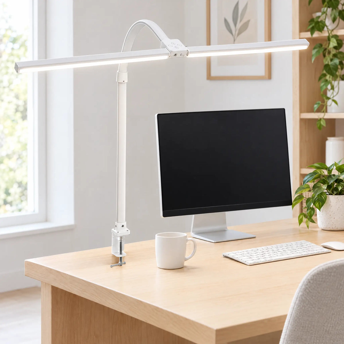 Dual-Head LED Desk Lamp - White, Desk Clamp