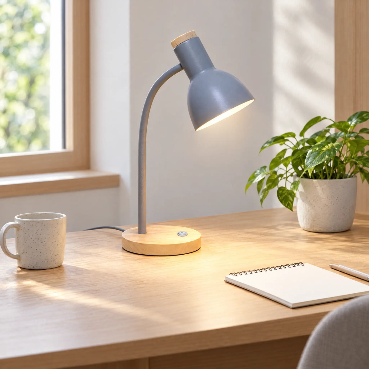 Gooseneck Desk Lamp Wood Base - Gray