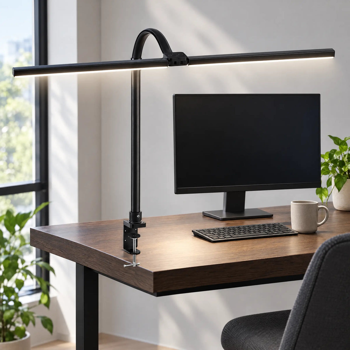 Dual-Head LED Desk Lamp - Black, Desk Clamp
