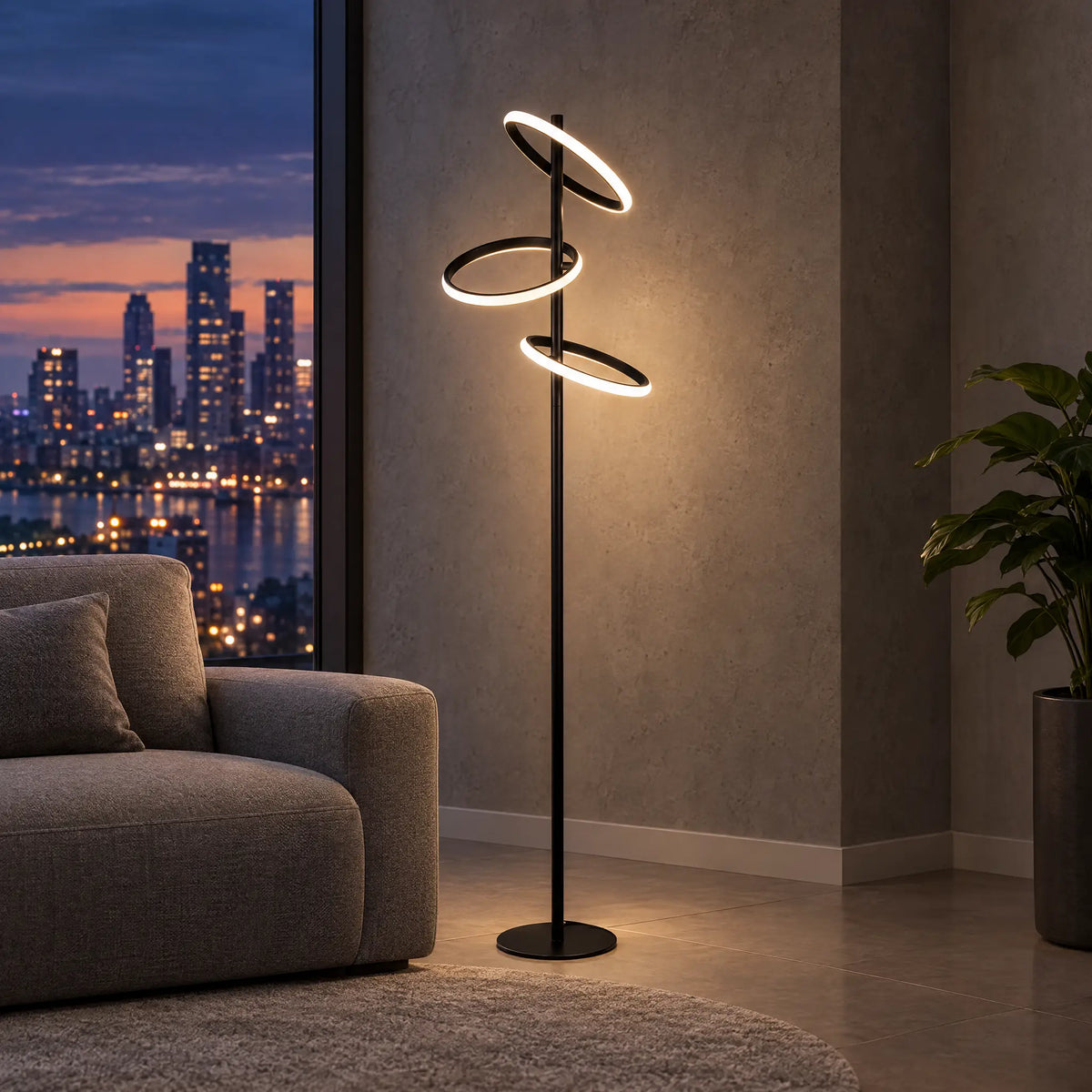 Floor Lamp with 3 Rotating LED Rings