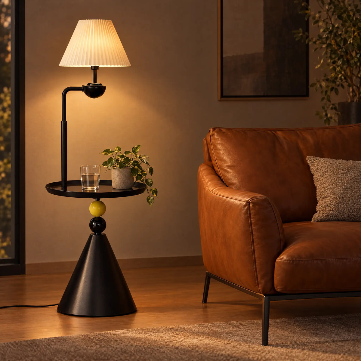 LED Floor Lamp with Table Tray - Matte Black