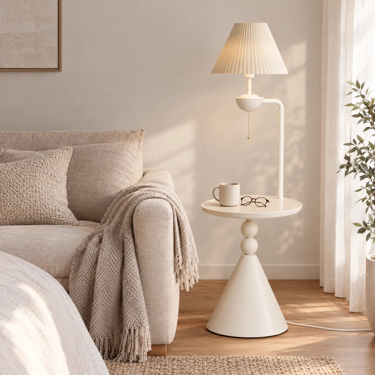 LED Floor Lamp with Table Tray - Cream White