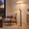 Wooden Floor Lamp - White Linen Shade