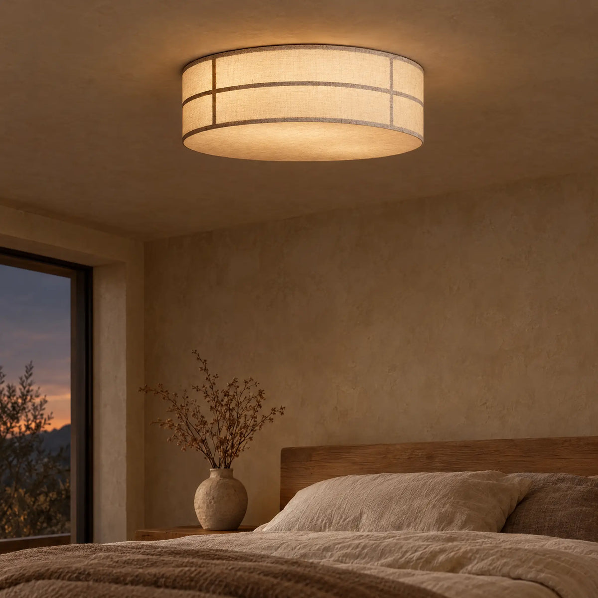 Linen Drum Flush Mount Ceiling Light