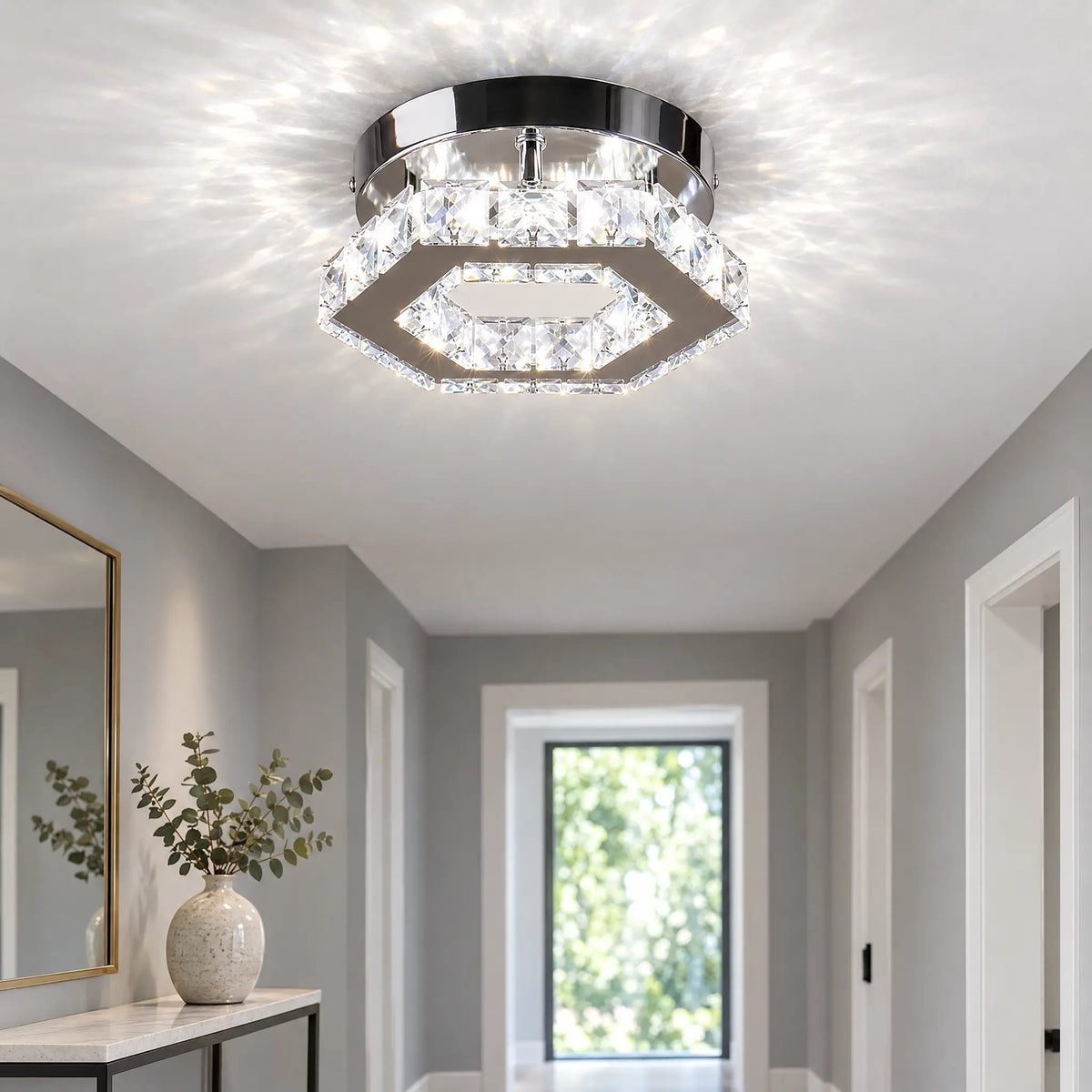 Crystal Hexagon Flush Mount Ceiling Light