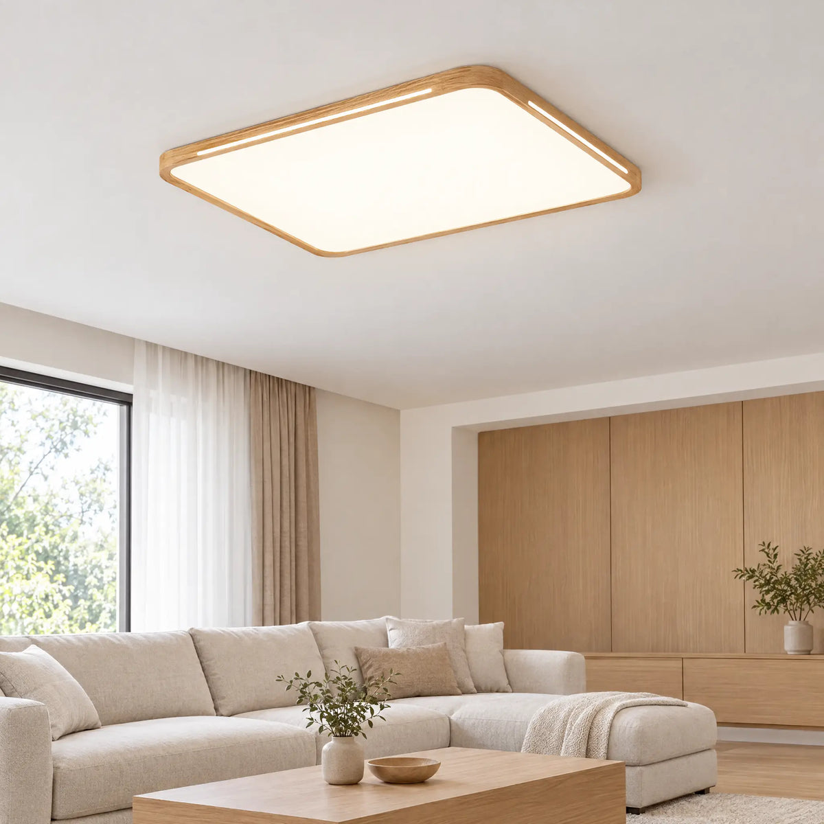 Slim Wood-Grain Flush Mount - 36.22 x 25.59 in
