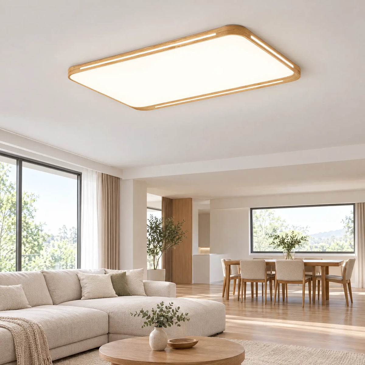 Slim Wood-Grain Flush Mount - 43.31 x 27.56 in