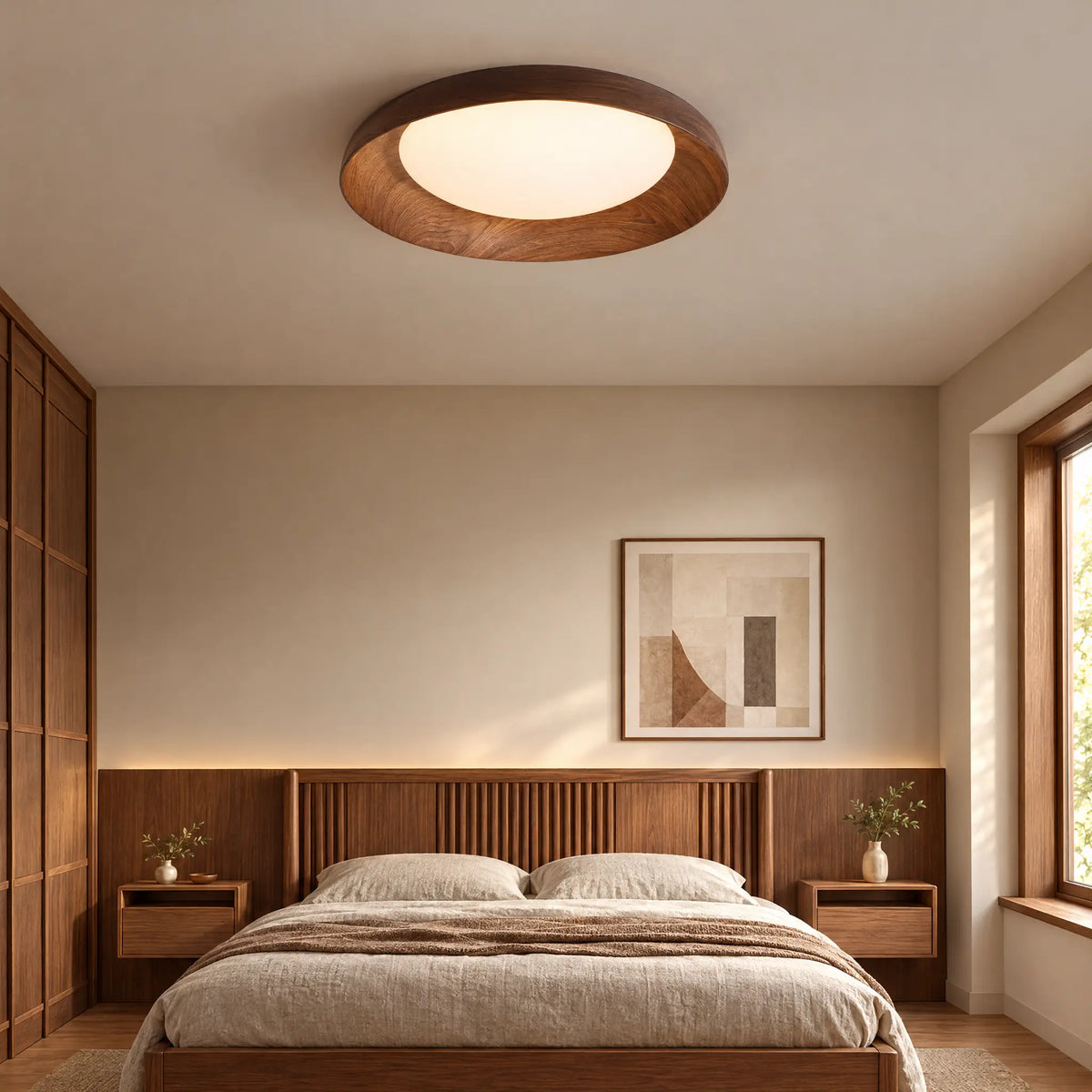 Round Wood-Grain Flush Mount - Model B