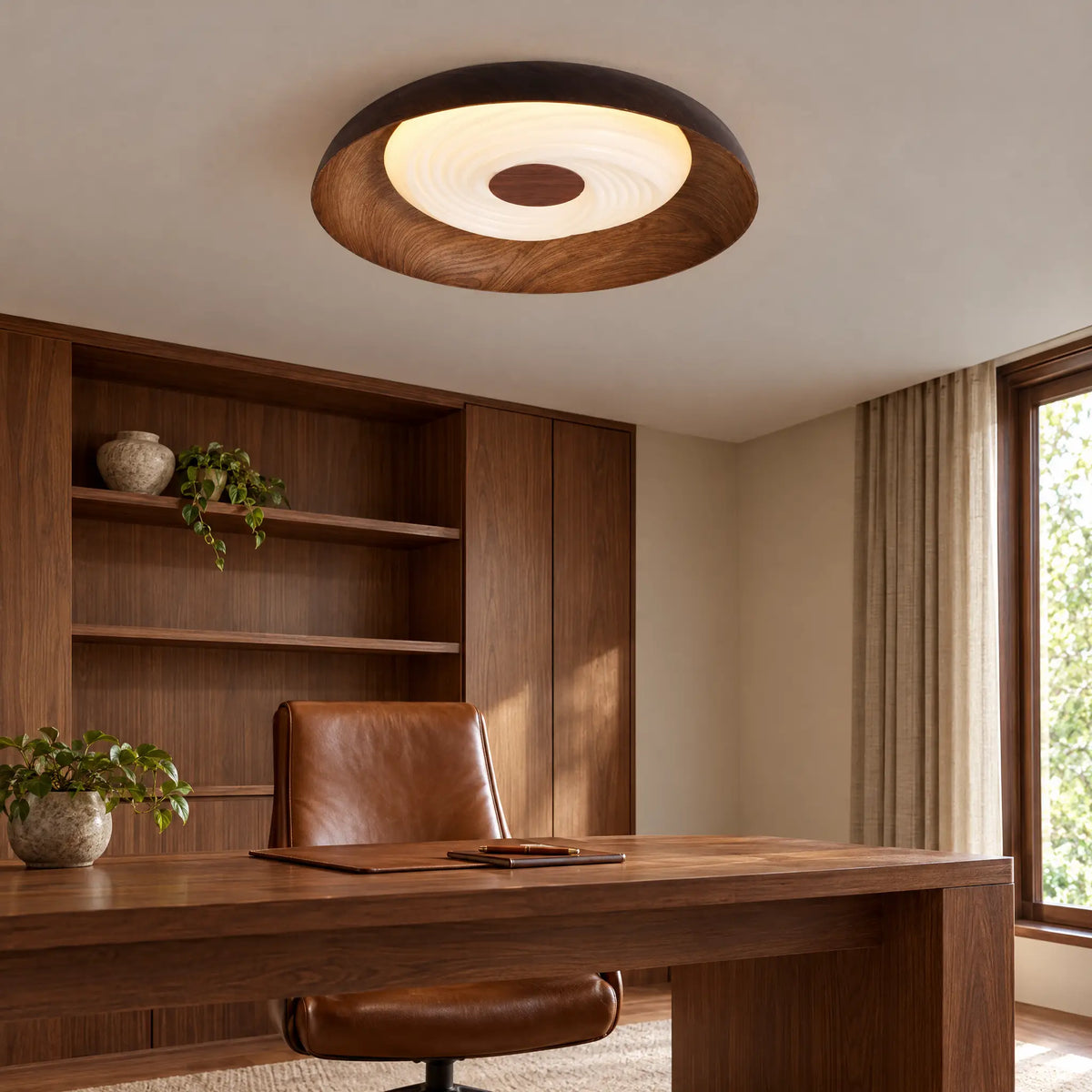 Round Wood-Grain Flush Mount - Model D