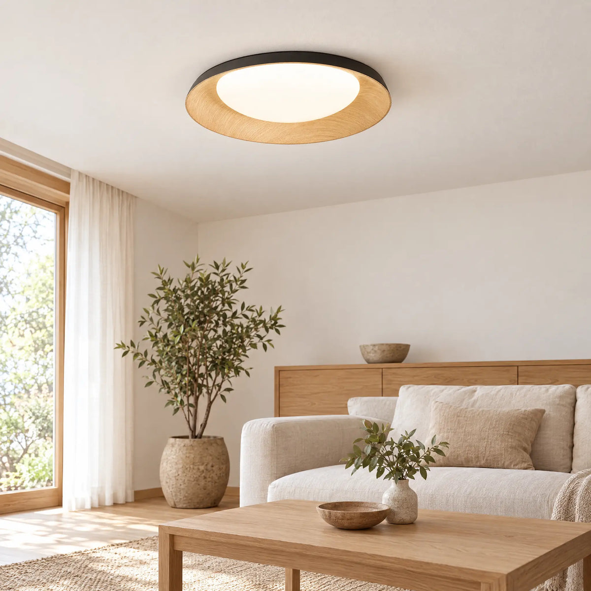 Round Wood-Grain Flush Mount - Model A