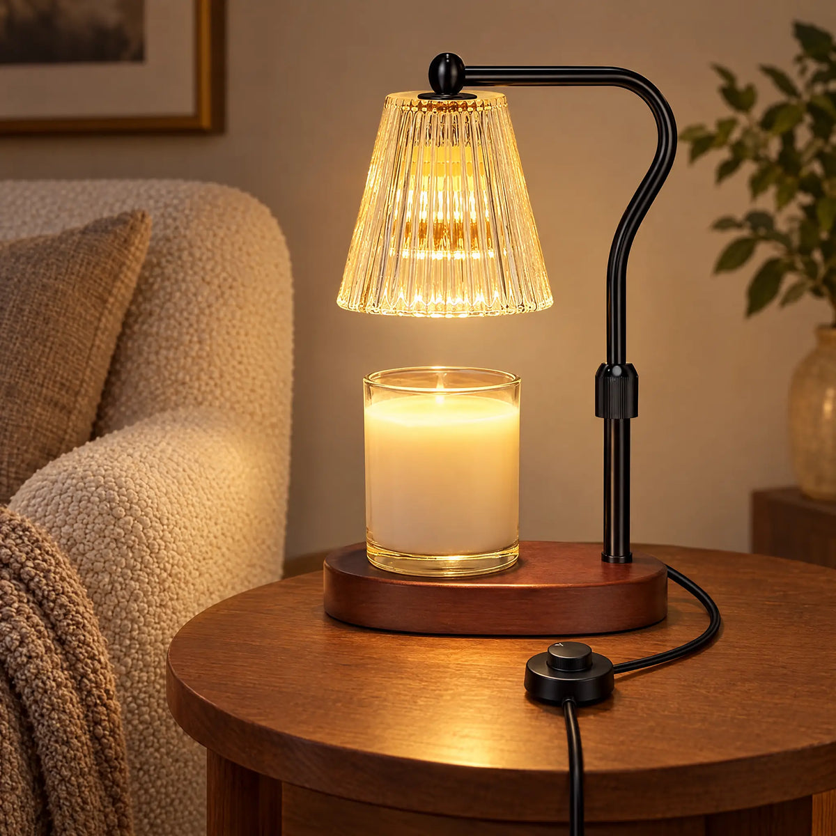 Candle Warmer Lamp A-3 Transparent Striped, Bronze-Black - Dimmer