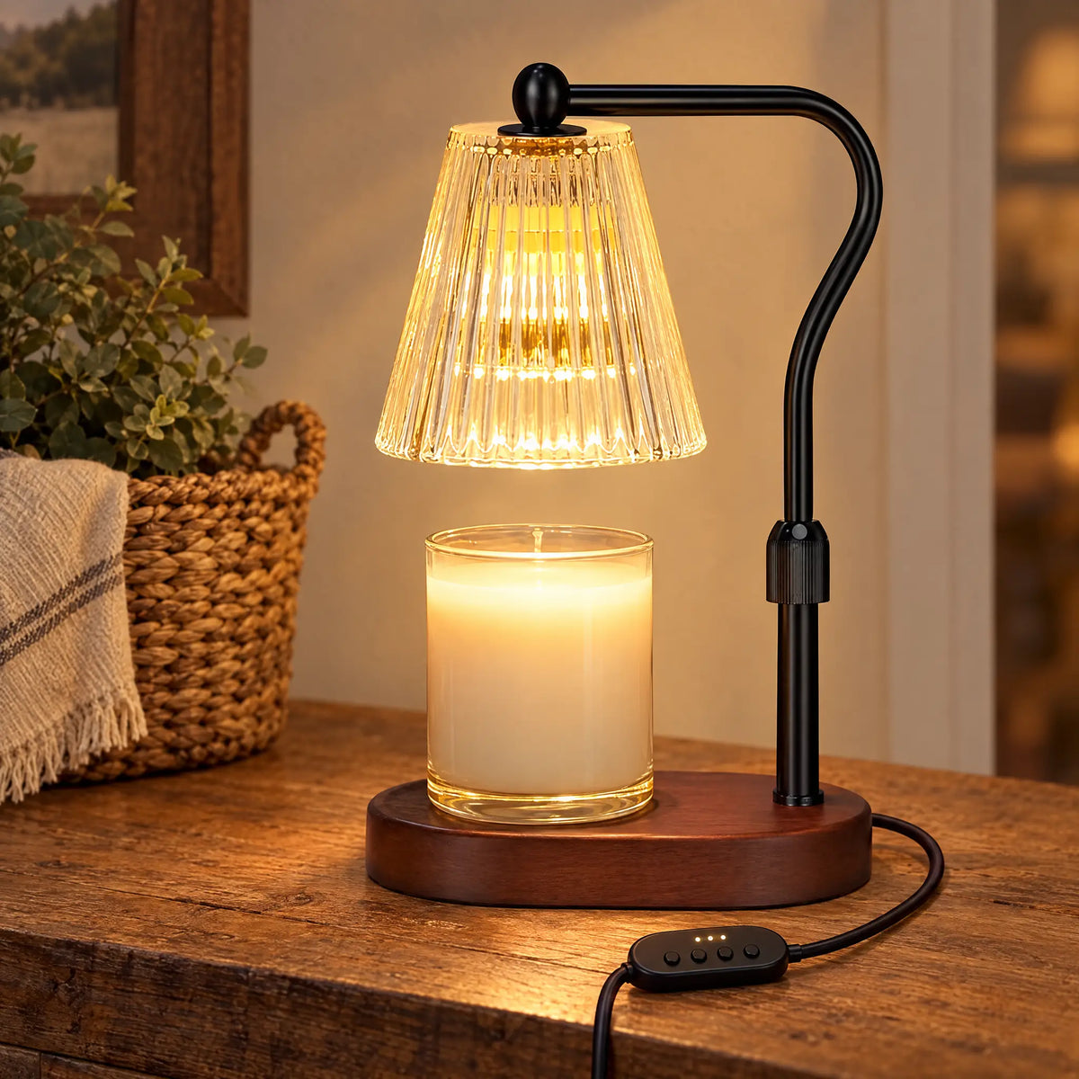 Candle Warmer Lamp A-3 Transparent Striped, Bronze-Black - Timer