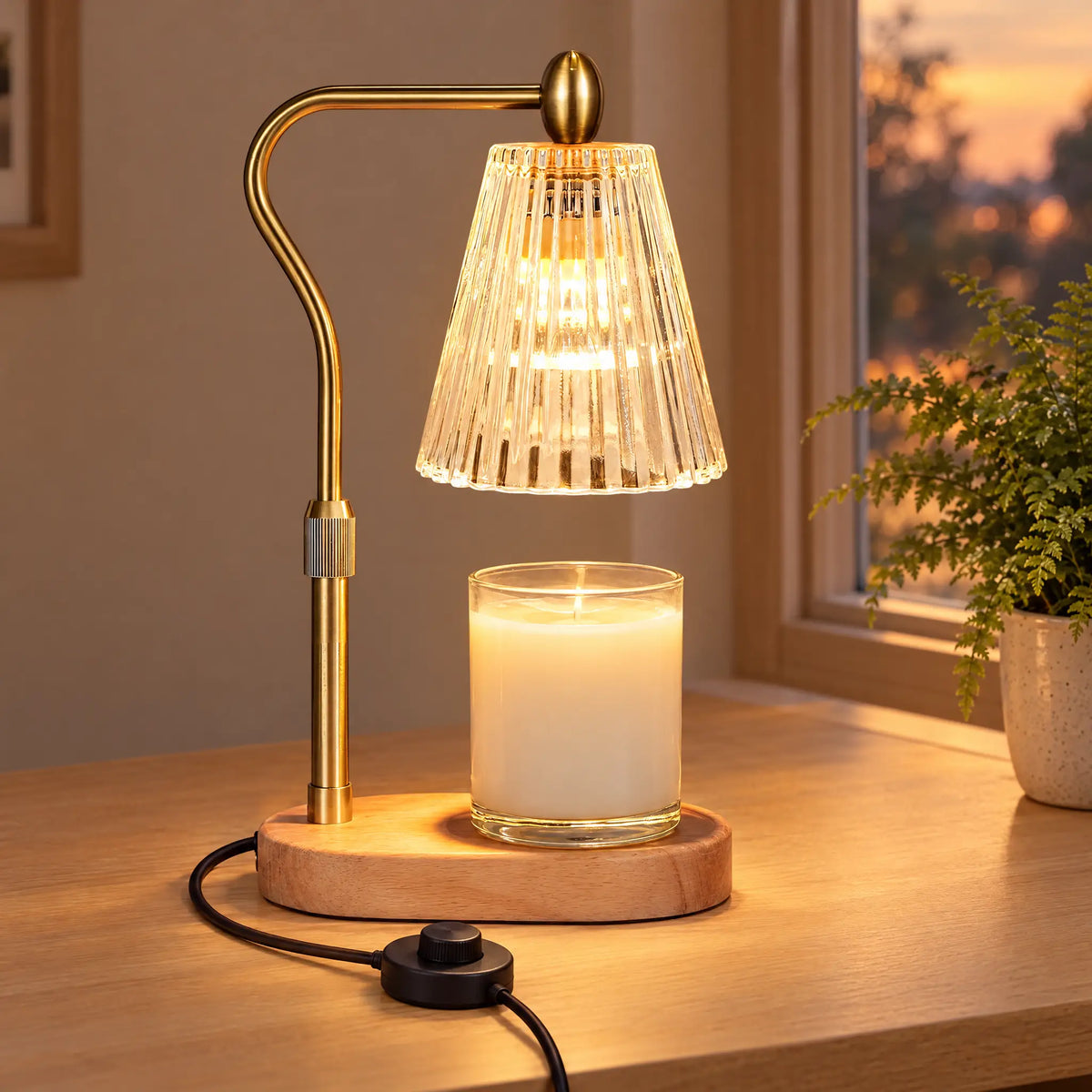 Candle Warmer Lamp A-3 Transparent Striped, Copper - Dimmer