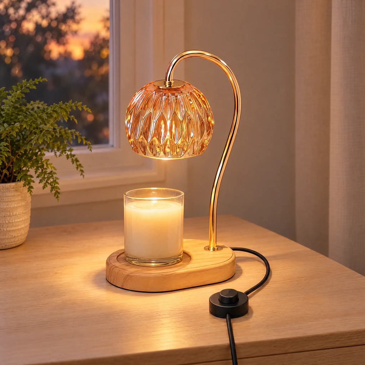 Candle Warmer Lamp A-6 Amber Ball, Oval Base - Dimmer