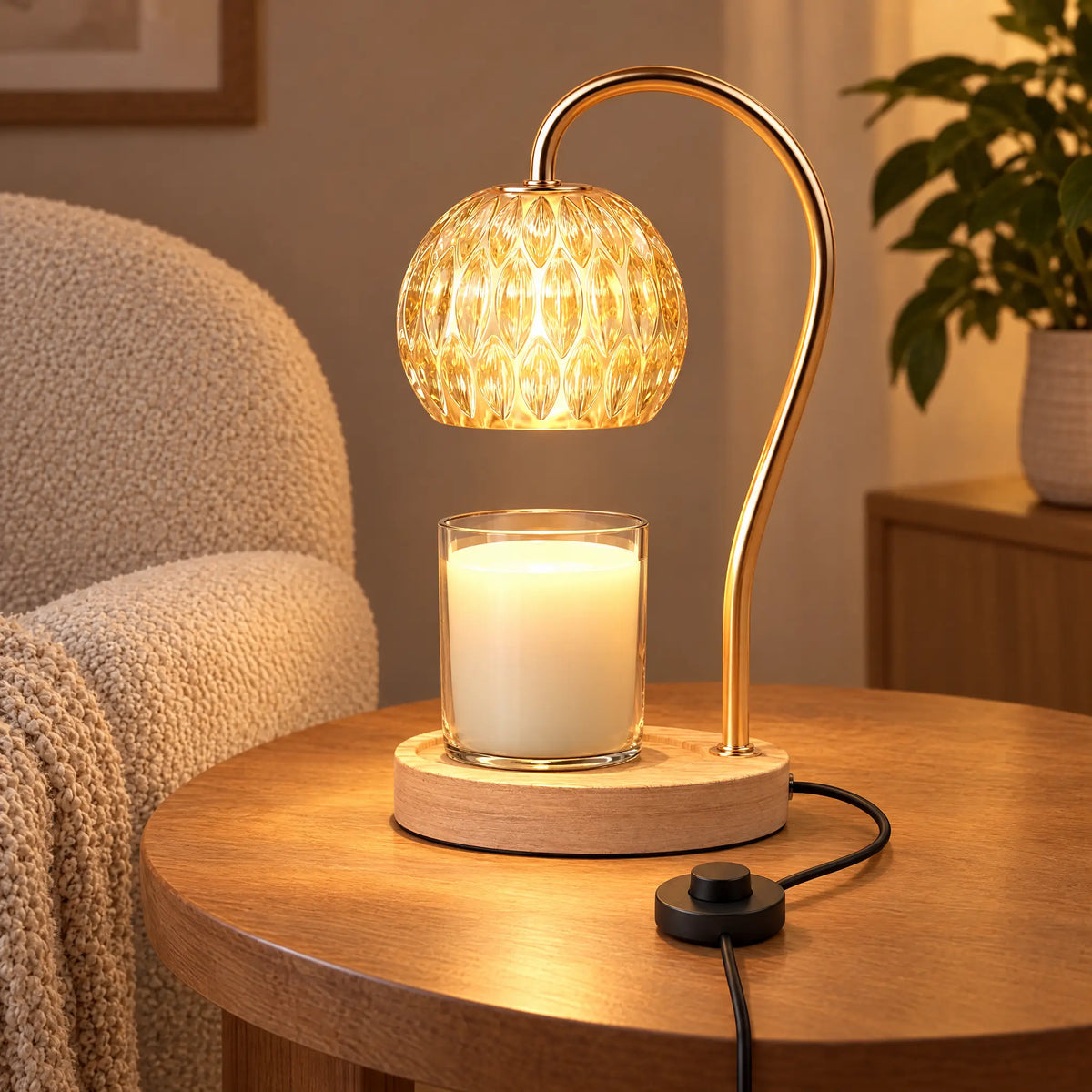 Candle Warmer Lamp A-6 Amber Ball, Round Base - Dimmer