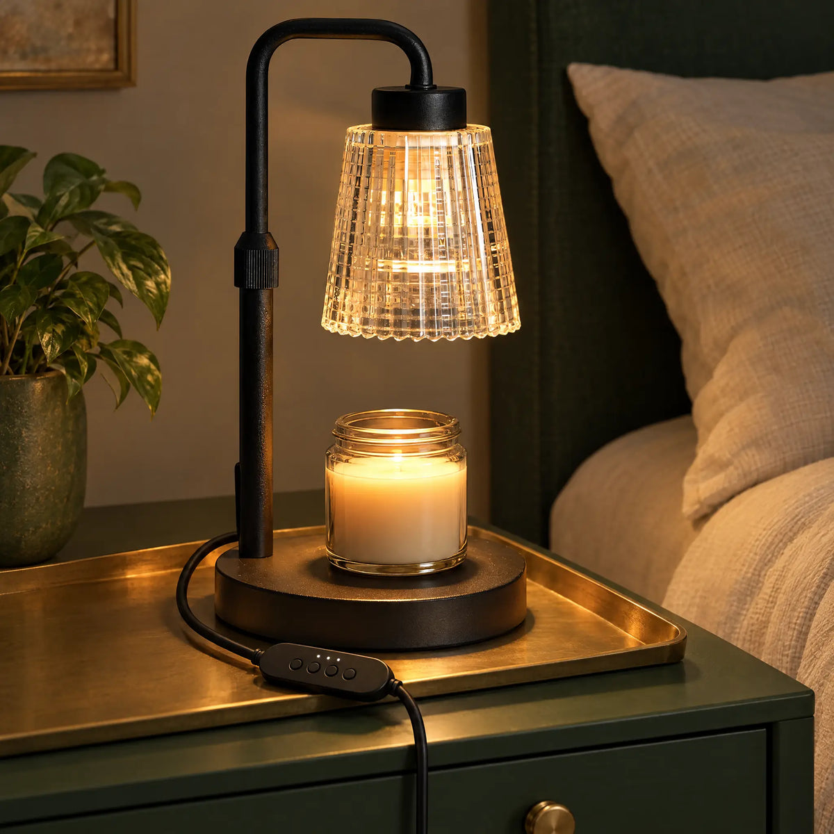 Candle Warmer Lamp A-13 Transparent Striped, Black - Timer