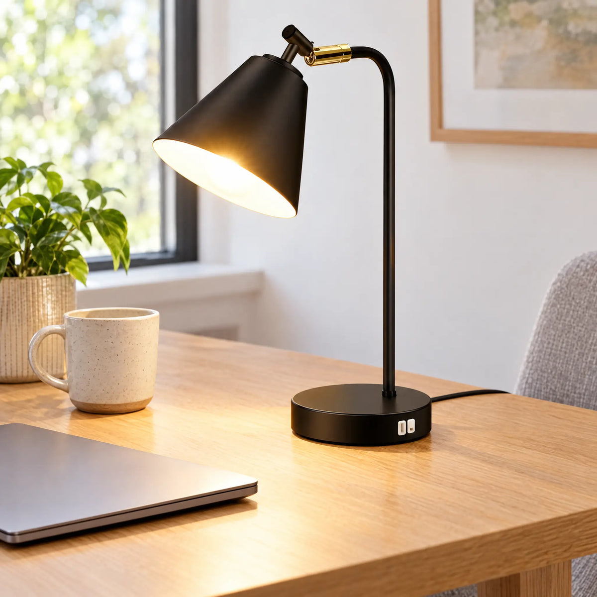 Touch Desk Lamp with USB and AC Outlet