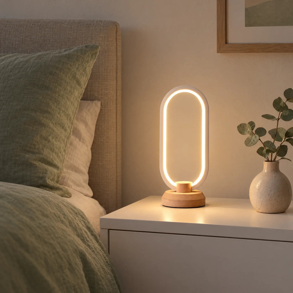 Oval LED Small Table Lamp Beech