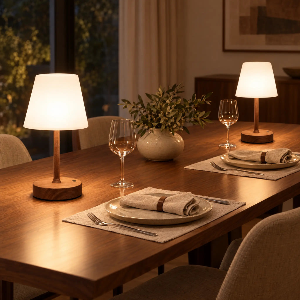 Cordless Table Lamp - Dark Wood, Set of 2