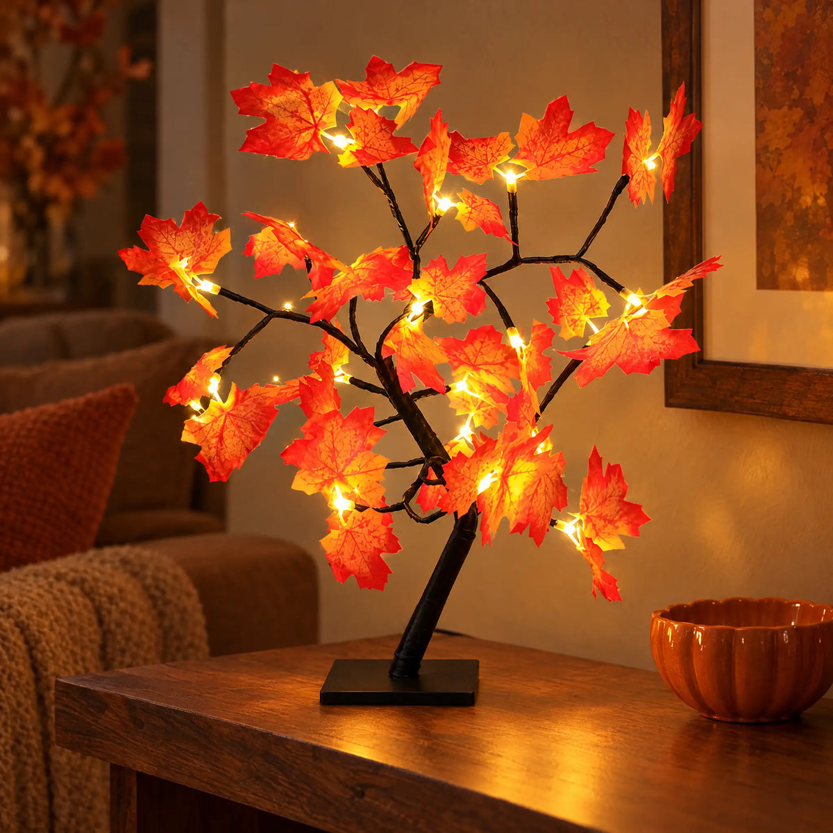 Maple Leaf LED Tree - Black, 24 Lights