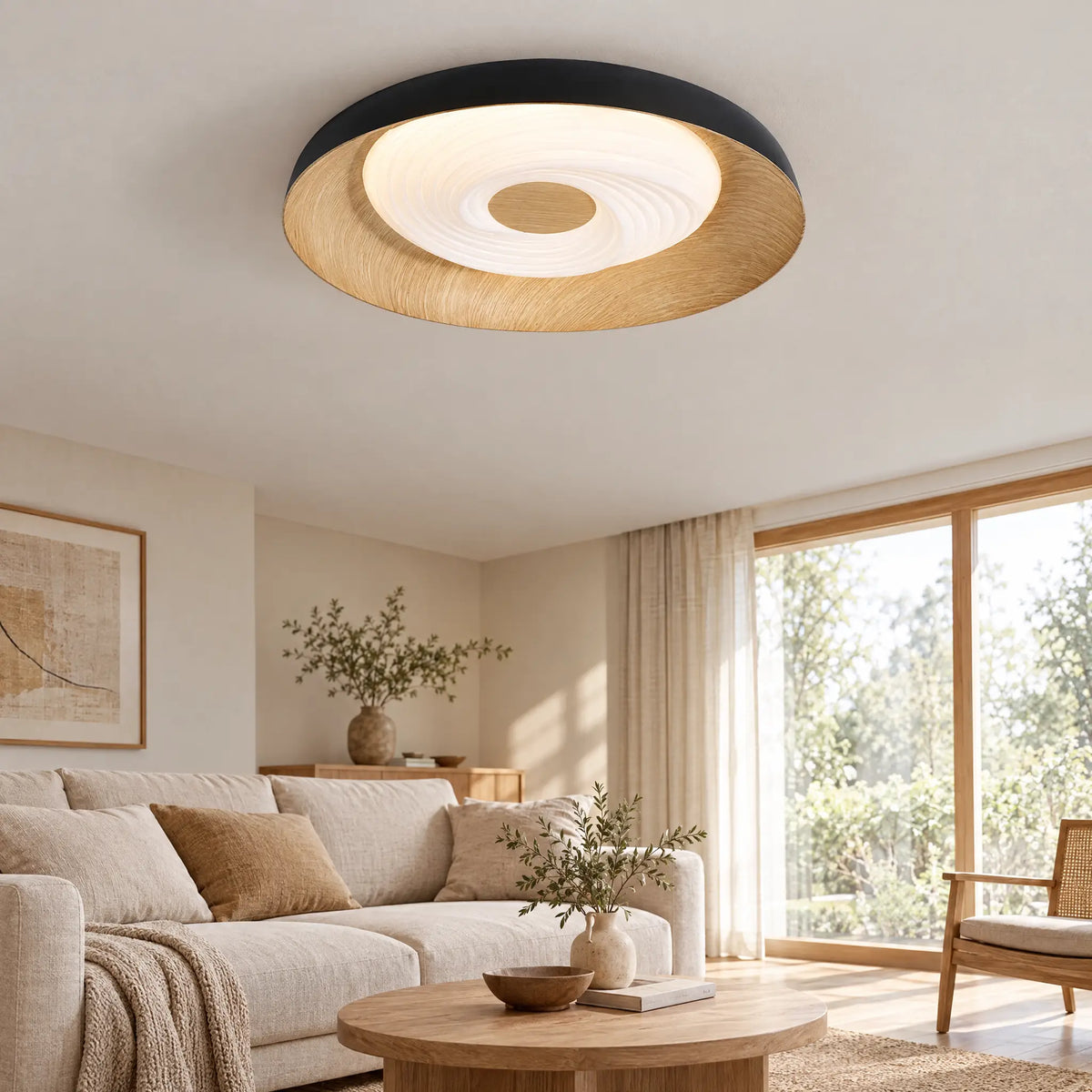 Round Wood-Grain Flush Mount - Model C
