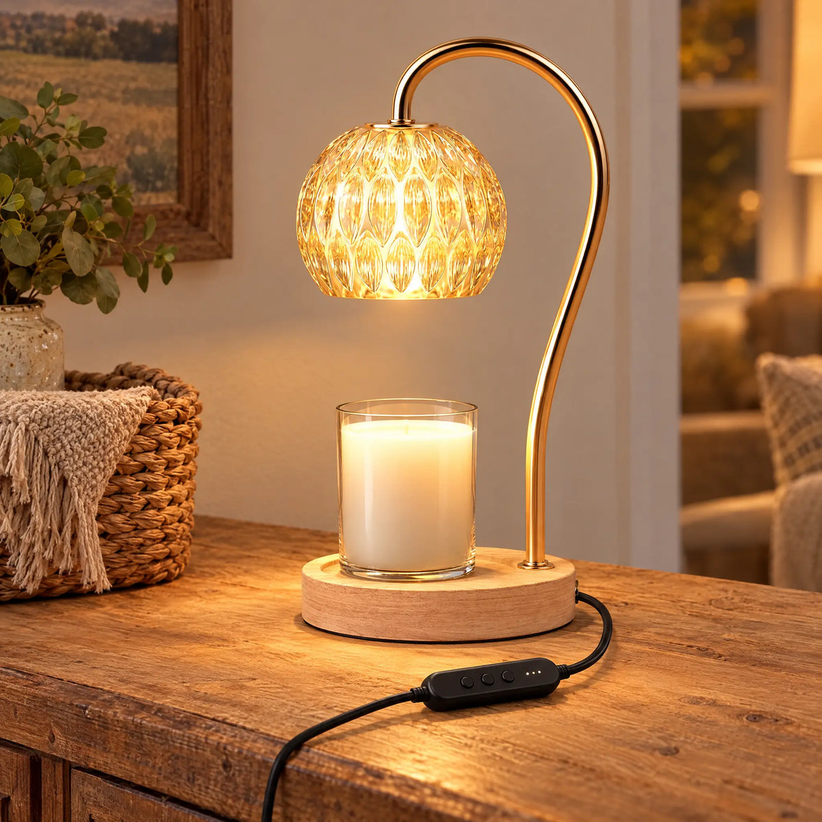 Candle Warmer Lamp A-6 Amber Ball, Round Base - Timer