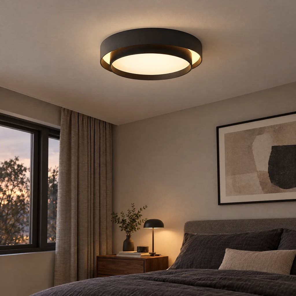 Two-Tier Round LED Flush Mount Ceiling Light - Black 19.69 in