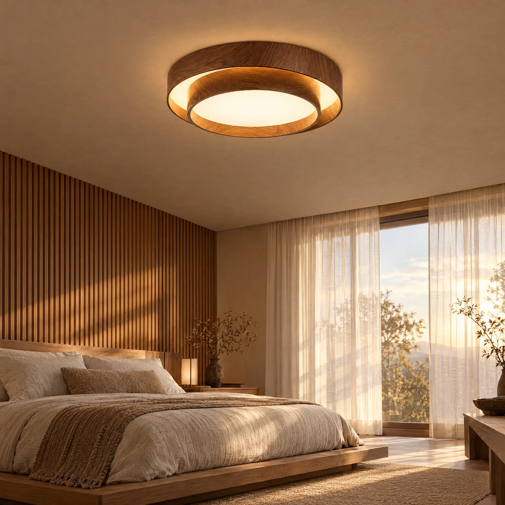 Two-Tier Round LED Flush Mount Ceiling Light - Walnut 23.62 in