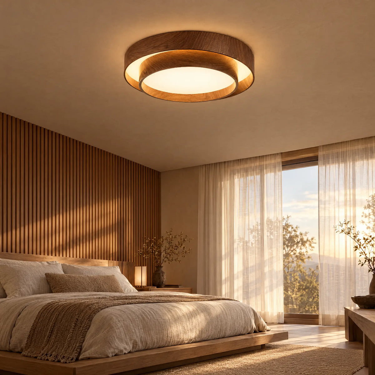 Two-Tier Round LED Flush Mount Ceiling Light - Walnut 23.62 in