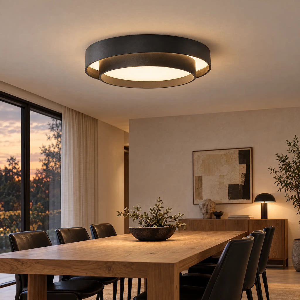 Two-Tier Round LED Flush Mount Ceiling Light - Black 23.62 in